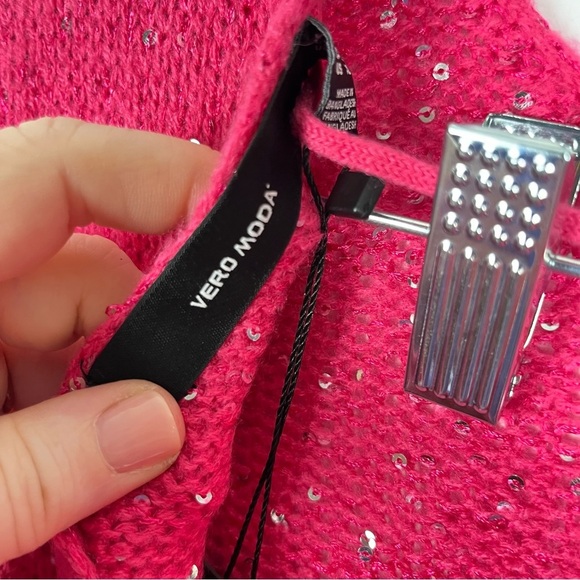2/$30 Vero Moda Pink Sweater Dress w/ silver sequin size XL NWT - Picture 8 of 12